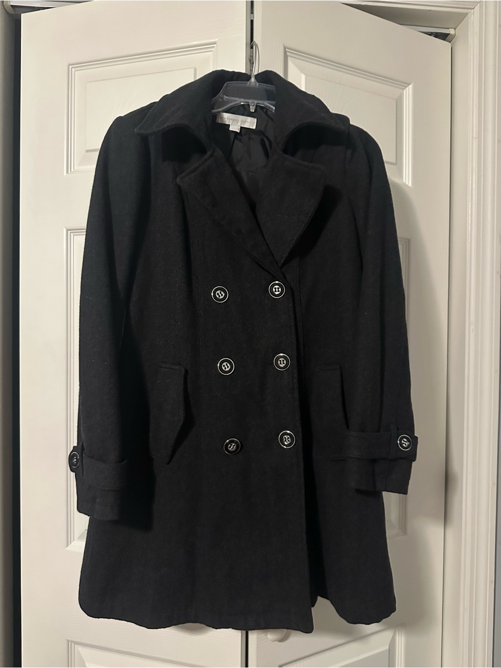 Black Double-Breasted Women's Wool Coat New York & Company Peacoat
